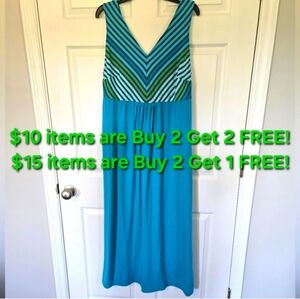 BLUE AND GREEN MAXI DRESS WITH STRIPES